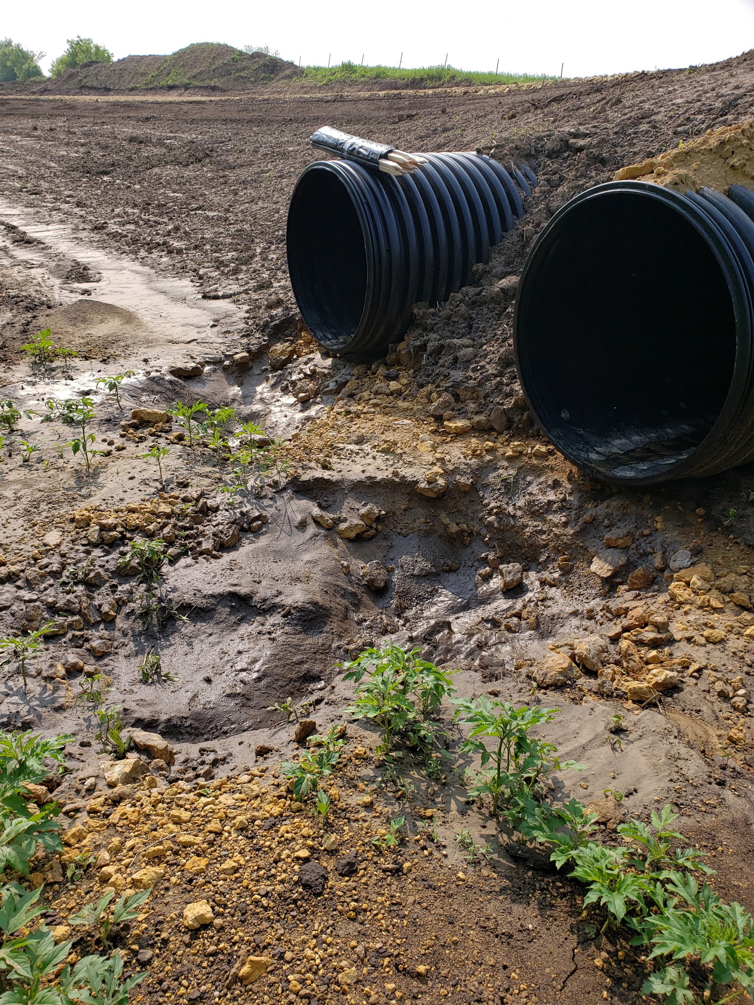 Before: Newly installed culvert pipes without proper reinforcement